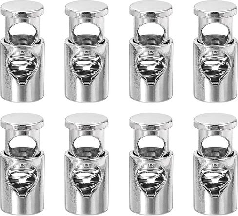 uxcell 8Pcs Metal Cord Locks, 6mm Single Hole Toggle Spring Stop Cord Locks End Fastener Slider for Backpacks Clothing Drawstrings Lanyards, Silver White in Saudi Arabia