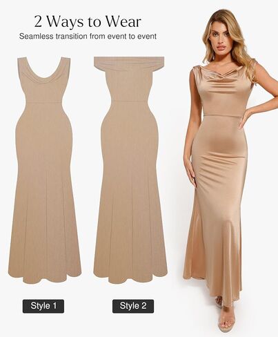 Popilush Women Shapewear Dress Cocktail Long Dresses Fishtail Maxi Dress with Built-in Bra in Saudi Arabia