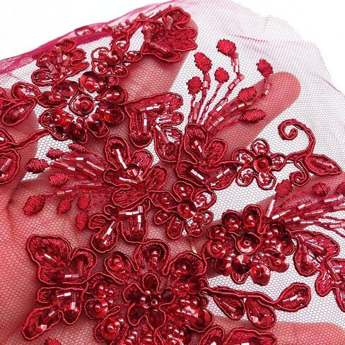 PEPPERLONELY 3D Flower Embroidery Patches Bridal Lace Sewing Fabric Applique Beaded Pearl Tulle, Navy, 24 x 16cm in Kuwait