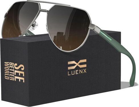 نظارات شمسية LUENX Aviator للرجال نظارات شمسية مستقطبة بظلال طيار UV400 مع ملحقات in Saudi Arabia