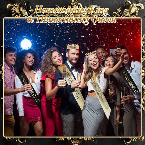 Saintrygo 12 Pcs Homecoming Crowns and Sashes Set Homecoming King Queen Crystal Tiara Court Shiny Sash for Homecoming Party (Gold, Green,Shiny) in Kuwait