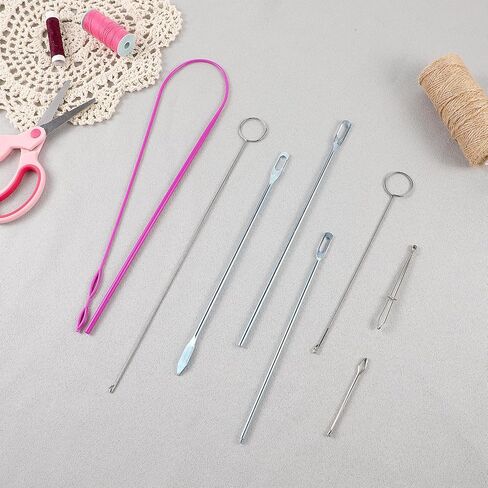 8Pcs Loop Turner,Drawstring Threader Tool Kit,Drawstring Threader,Metal Tweezers for Fabric Belt Strip DIY Knitting Accessories in Saudi Arabia