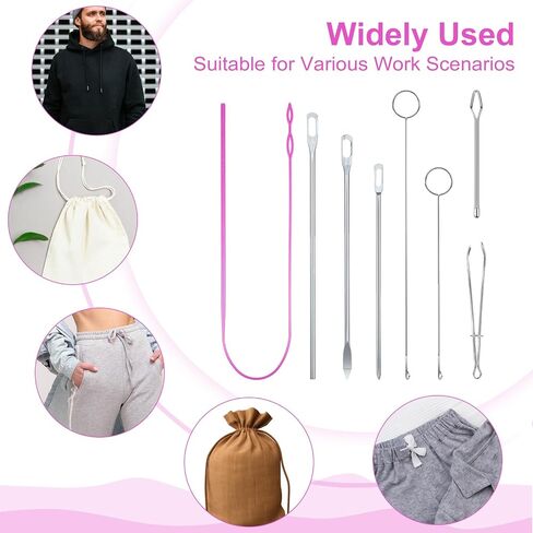 8Pcs Loop Turner,Drawstring Threader Tool Kit,Drawstring Threader,Metal Tweezers for Fabric Belt Strip DIY Knitting Accessories in Saudi Arabia