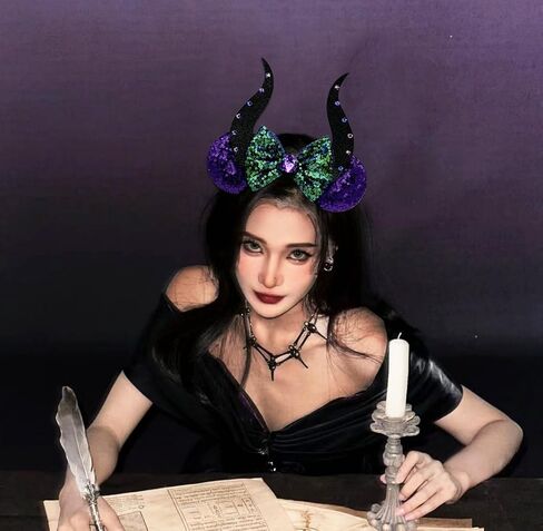 Halloween Ursula Ears Devil Horns headband, Eye-Catching Ursula Crown Devil Horns Purple Sparkle Sequin, Halloween Hair Accessories for Ursula Costume Women Cosplay Party in Saudi Arabia