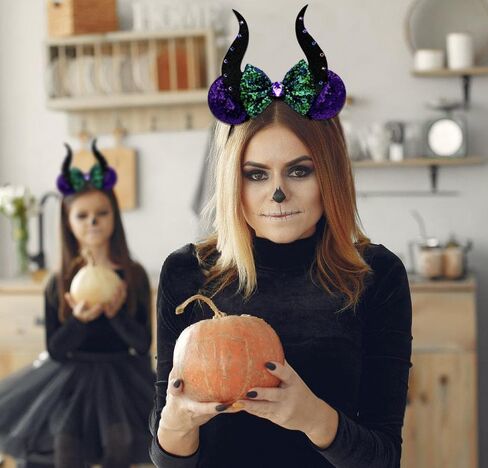 Halloween Ursula Ears Devil Horns headband, Eye-Catching Ursula Crown Devil Horns Purple Sparkle Sequin, Halloween Hair Accessories for Ursula Costume Women Cosplay Party in Saudi Arabia