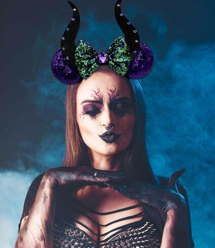 Halloween Ursula Ears Devil Horns headband, Eye-Catching Ursula Crown Devil Horns Purple Sparkle Sequin, Halloween Hair Accessories for Ursula Costume Women Cosplay Party in Saudi Arabia