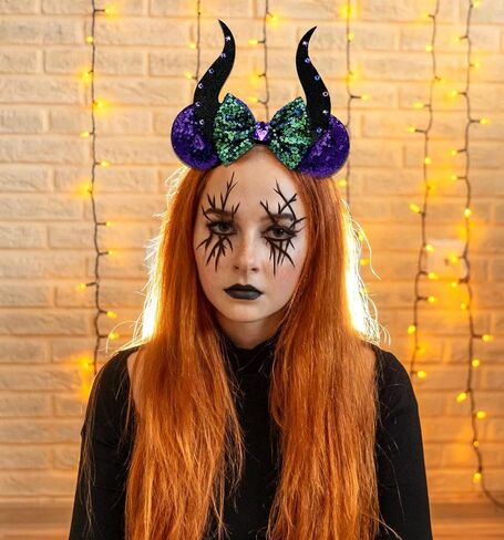 Halloween Ursula Ears Devil Horns headband, Eye-Catching Ursula Crown Devil Horns Purple Sparkle Sequin, Halloween Hair Accessories for Ursula Costume Women Cosplay Party in Saudi Arabia