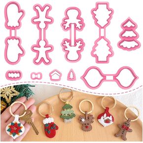Keoker Christmas Keychain Polymer Clay Cutter, Christmas Clay Cutters for Polymer Clay Jewelry, Polymer Clay Keychain Cutters, 10 Shapes Stitch Keychain Cutter, Elk Deer Polymer Clay Earring Cutters