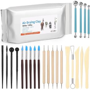 Katech Air-Dry Clay Kit for Adults-Pottery Clay 2.2LBs with 23 Pcs Ceramics Clay Sculpting Tool Set-All-Purpose Modeling Clay-No Cracking Air Clay-Ideal for Beginners and Professionals (White)