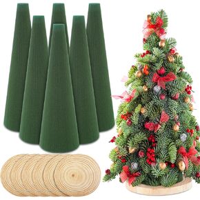 GlikCeil 6 Pcs Floral Foam Tree Cones for Christmas DIY Crafts Dry Wet Floral Foam Blocks 3.15 x 9.45 Inches Green Foam Cone for Xmas Party Wedding Birthday Flower Arrangement Florist Vase Plant Decor