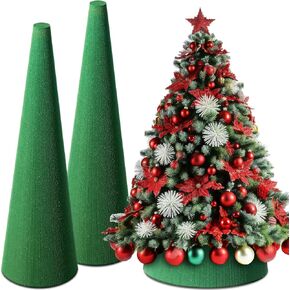 Ferraycle 2 Pack Floral Foam Tree Cones for Christmas DIY Craft 16 x 4.72 Inches Dry Wet Floral Foam Block Green Foam Cone Flower Foam Arrangement for Christmas Party Florist Wedding Birthday Decor in Saudi Arabia