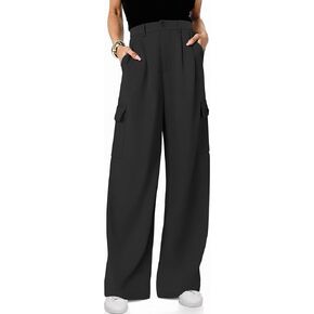UEU Womens High Waisted Wide Leg Cargo Pants Baggy Dress Pants Business Casual Work Trousers with 4 Pockets 2024 Trendy