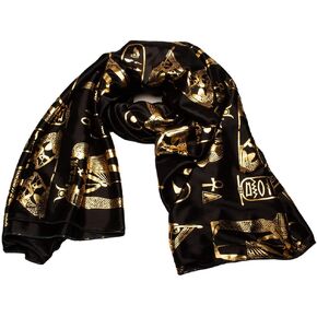Discoveries Egyptian Imports Hieroglyphic Pharaonic Scarf - Black, White or Cream and Gold - Made in Egypt