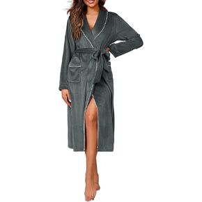 Ekouaer Women's Robe Long Velvet Bathrobe Fuzzy Soft Warm HouseCoat with Pockets Plush Shawl Collar Full Length Sleepwear