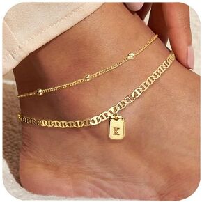 Gold Initial Ankle Bracelets for Women 14K Gold Filled Anklets for Women Waterproof Women's Anklets Adjustable Letter Anklets Large Ankle Summer Beach Foot Jewelry Gift for Women