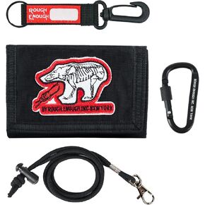 Rough Enough Boys Wallet for Kids Teen Boys with Zipper Coin Pouch Card Holder Neck Lanyard Strap Keychain Black Water-Resistant