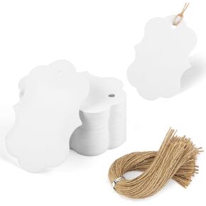 SallyFashion 100PCS Kraft Paper Gift Tags, Blank Gift Bag Tags with String Brown Hanging Price Tags for Wedding DIY Crafts Gifts