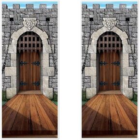 Beistle Plastic Castle Door Covers, 6' x 30", Set of 2- Enchanted Entrance, Medieval Themed Decorations, Knight Birthday Party Decor, Royal Princess Supplies, Halloween Celebrations