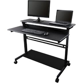 Stand Up Desk Store Rolling Adjustable Height Two Tier Standing Desk Computer Workstation (Silver Frame/Dark Walnut Top, 24" Wide)