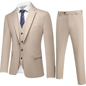 Mens 3 Piece Slim Fit Suit Set One Button Tuxedo, Ideal for Wedding and Business, Include Jacket, Vest, Pants, and Tie