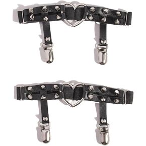 Women Girl Leather Garters Sexy Heart Leg Ring Elastic Garter Belt Punk Rock Rivet Stud Anti-Slip Clips 2pcs in Kuwait