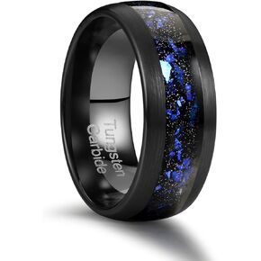 Men's 8mm Black/Gold Tungsten Carbide Wedding Ring Nebula Galaxy Wedding Promise Gold Foil Inlay Real Meteorite Matte Bevel Comfort Fit
