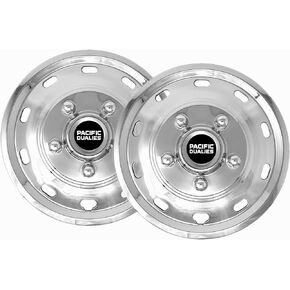 Pacific Dualies Polished 16 Inch 5 Lug Stainless Steel Wheel Simulator Axle Kit for Ford Transit with Single Wheels with 10 Vent Holes.