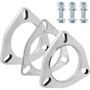 Exhaust Flange Connection Kit Stainless Steel, 3 Bolt 2.25 inch/57mm Exhaust Flange & Exhaust Gasket Connection Set with Bolts and Nuts for 57mm OD Pipes(2 Pcs Flange)