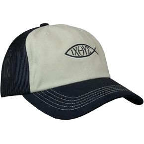 Kerusso Ichthus - Jesus Christ - God's Son and Savior - One Size Fits Most Black/Tan Cotton/Polyester Baseball Hat Cap for Outdoor Activities