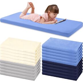 VitalCozy 20 Pcs Fitted Crib Sheet Natural Cotton Daycare Mat Sheets for Boys and Girls Soft Breathable Microfiber Toddler Fitted Sheets for Standard Crib, Daycare Nap Mat, 24 x 48 Inch, Blue in Kuwait