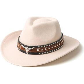 Classic Western Felt Cowboy Cowgirl Hat for Women Men Wide Brim Belt Buckle Cowboy Hat