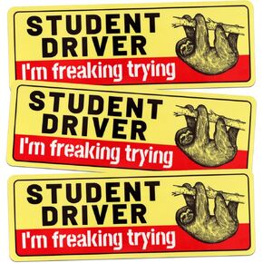 3pcs Student Driver Magnets, I'm Freaking Trying Car Sticker Safety Warning Red and Yellow Student Driver Signs Student Driver Sticker for Car New Drivers Learners