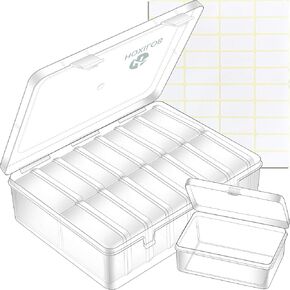 15Pcs Bead Organizer Boxes, Medium Clear Plastic Storage Container with Label, Large Craft Case with Flip Lid, Storage Box for Jewelry Making Diamond Painting DIY Bracelet Nails Screw Seed Small Parts