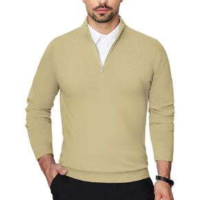 Alimens & Gentle Mens Quarter Zip Pullover Sweaters Cotton Lightweight Mock Neck Long Sleeve