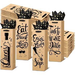 Ovveroche 20 PCS Wine Gift Bag with Handles and Tissue Paper, Kraft Wine Bottle Gift Bags Wine Bags for Holiday Birthday Wedding Graduations Party