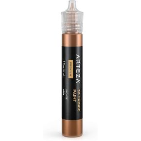 Arteza 3D Fabric Paint, Bronze A304, 1oz Tube, Washer & Dryer Safe Textile Paint for Clothing, Accessories, Ceramic, Glass & DIY Projects
