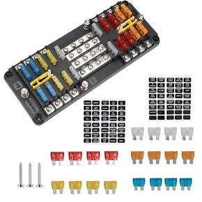 20 Way Blade Fuse Block 16 Circuit Fuse Holder Fuse DC SUB Panel with Ground and Cover Compatible for SUV Yacht RV Car Boat Marine Trike Car Truck Vehicle