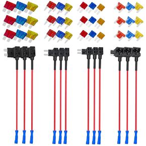 FXC 12 Pack 12V Car Add-a-Circuit Fuse Tap Standard Mini Micro2 and Low Profile Fuse Taps 4 Types ATO ATC ATM APM Fuse Holder for Cars Trucks Boats(10A, 15A, 20A Fuses)