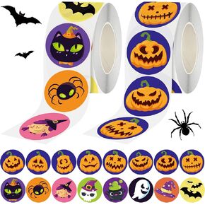Halloween Party Favors - 1000 PCS Halloween Stickers - Halloween Pumpkin Bat Spider Stickers Roll,16 Colors and Designs - Kids Halloween Games Treats Crafts Gifts Party Supplies[Halloween Decorations]