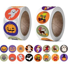 1000 PCS Halloween Stickers, Round Halloween Stickers for Kids Self Adhesive Sticker Roll Labels with Pumpkin, Bat, and Spider, Kid's Stickers Decals for Halloween Praty Decorations