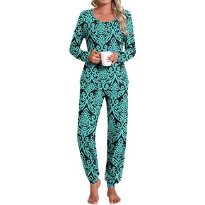 HOTGIFT Women's Fall Pajamas Set with Pockets Soft Pants with Long Sleeve Top Ladies Sleepwear