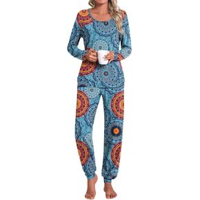 HOTGIFT Women's Fall Pajamas Set with Pockets Soft Pants with Long Sleeve Top Ladies Sleepwear