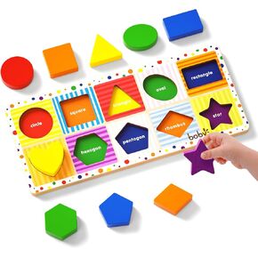 Boby Shapes Wooden Chunky Puzzle (10 pcs) - Wooden Puzzles for Toddlers, Animal Puzzles for Kids Ages 2+