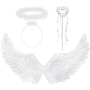 3pc Angel Costume for Women - White Angel Wings, White Angel Halo Headband and Fairy Wand - White Angel Accessories for Christmas Angel Costume for Woman - Angel Halloween Costumes for Women