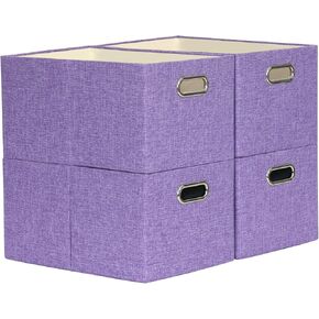 Collapsible Storage Bins Fabric, Rectangle Baskets Linen Storage Bins Decorative Organizer Baskets Containers Boxes for Shelf Closet Laundry Home Office, 14.75x10.25x8 Inch, 4 Pack, Purple