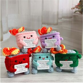 5PCS Crochet Emotional Support Dumpster Fire,Crochet Dumpster Fire,Burning Trash Can,Emotional Support Gift,Office Desk Décor,Fun Home Décor, Crochet Creation,Gift For Friends,Eco Friendly Gift