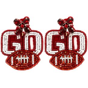 Emulily Beaded Go Football Post Earrings Handmade Go Football Earrings College Sport
