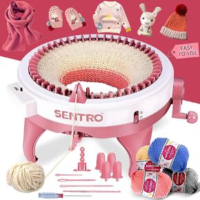 ROHSCE Sentro Knitting Machine 48 Needles with Row Counter, Smart Weaving Loom Round, Board Rotating Double, Crochet Loom Knitting Machine for Adults and Kids, Kit for Hat, Scarves, Gloves, Socks.