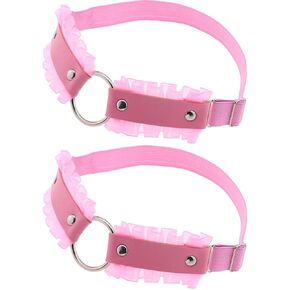 FM FM42 Multicolor Simulated Leather PU Lace O Ring Adjustable Leg Ring Elastic Garter, Pack of 2