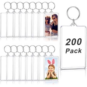 Yaomiao 200 Pcs 2 x 3 Inch Acrylic Photo Frame Keychain Holder Photo Picture Insert Blank Keyring for DIY Craft